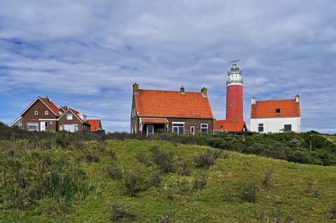 Lighthouse Eierland with houses, De Cocksdorp, Texel, West Frisian Islands, province North Holland,