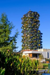 Bosco Verticale, twin tower, green tower block with trees and shrubs, high-rise buildings,