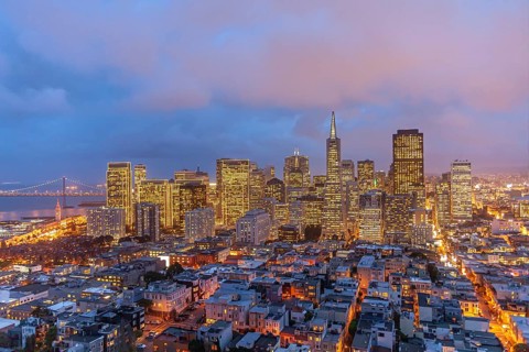 The San Francisco skyline at dusk, California, United States of America, USA, North America