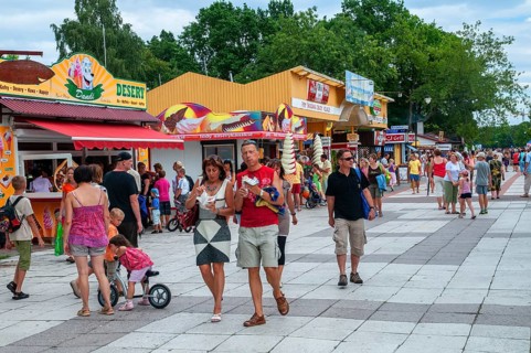 The promenade with old buildings in Swinoujscie, Swinemünde, West Pomerania, Poland, East Europe,