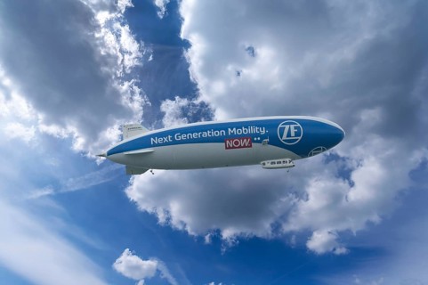 Zeppelin as an advertising medium in the cloudy sky over Rottweil Baden-Württemberg, Germany,