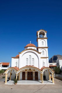Church in the coastal town of Gefyra, behind the rock of Monemvasia, Monemvassia, Monemwassia,