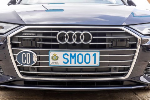 Vehicle of the government of the small state of San Marino, licence plate SM001. San Marino