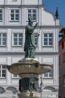 Willibald Fountain with the figure of St Willibald, created in 1695, Market Square, Eichstätt,