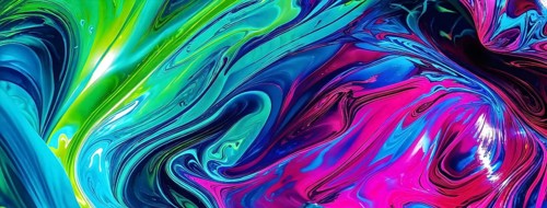 Dynamic abstract background with swirling liquid patterns and colorful light refraction, creating a