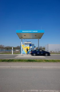 Herten, North Rhine-Westphalia, Germany - Hydrogen car fills up with H2 hydrogen at an H2 hydrogen