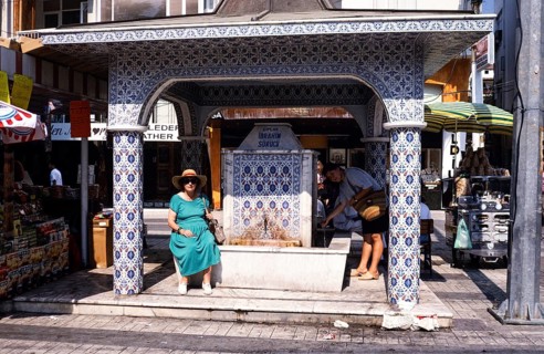 Water fountain in Kusadasi, Turkey, 1997 Iznik tile panels with intricate floral motifs, the