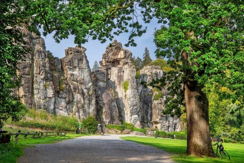 Externsteine, sandstone rock formation. Horn-Bad Meinberg, Teutoburg Forest, North