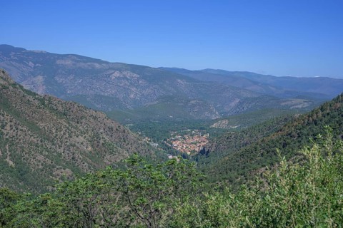 View from the Saint Martin du Canigou Abbey to the village of Casteil, Département