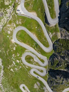 La Tremola, world-famous serpentine road through the Val Tremolo, road construction monument,