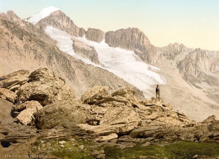 Furka Pass, Galenstock, from the Furkahorn, Bernese Oberland, Switzerland, Historic, digitally