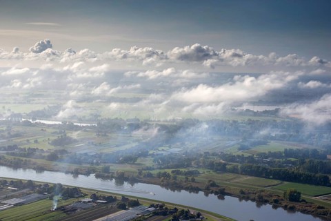 Aerial view, fog, autumn, season, clouds, convection, river, lowland, October, Elbe, Norderelbe,