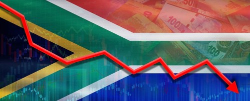 South Africa financial crisis on economic graph. Financial fall of South Africa on economy market