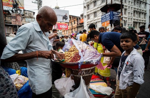 Crowd of people to shop at a street market ahead of Durga Puja festival on October 7, 2024 in