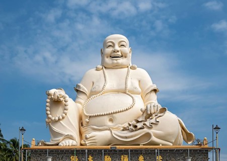 Statue of Budai - Laughing Buddha, Vinh Trang Temple, My Tho, Mekong Delta, Vietnam, Asia