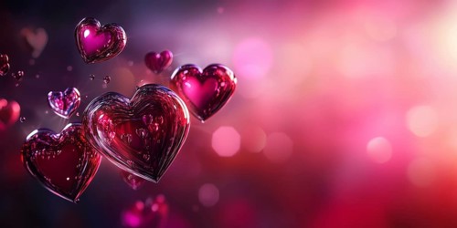 Valentine's Day with transparent hearts greeting card on purple background banner with text free