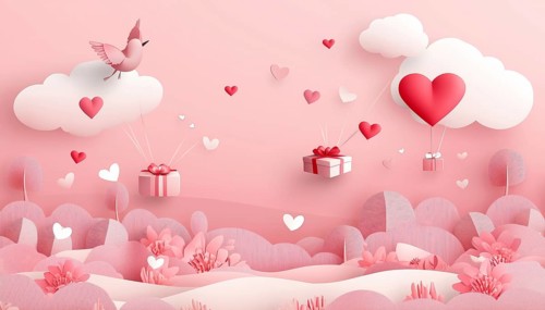 Valentine's Day gift with heart balloon greeting card banner on pink background gifts generated in