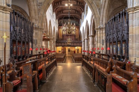 Interior of the Lancaster Priory or Priory Church of St Mary in Lancaster, Lancashire, England,