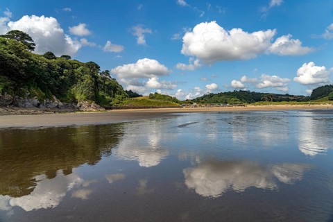 Porthluney Bay beach, St Austell, Cornwall, England, Great Britain