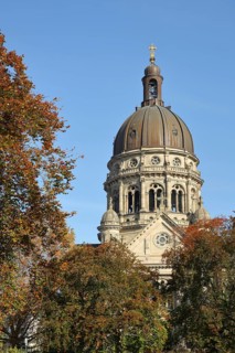 Dome of the Christuskirche in autumn, High Renaissance, Old Town, Mainz, Rhine-Hesse region,