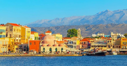 View of the old Venetian Harbour, Chania, Crete, Greek Islands, Greece, Europe