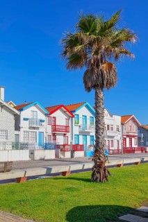 Traditional wooden striped houses, Costa Nova do Prado, Aveiro, Portugal, Europe