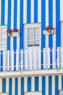 Traditional wooden striped house facade, Costa Nova do Prado, Aveiro, Portugal, Europe