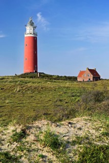 Lighthouse Eierland with houses, De Cocksdorp, Texel, West Frisian Islands, province North Holland,