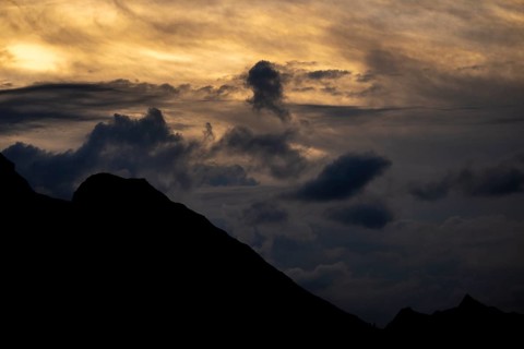 Summit in the morning light with dramatic clouds, Lech, Lechquellengebirge, Vorarlberg, Austria,