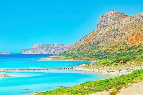 View of Balos bay, Gramvousa Peninsula, Chania, Crete, Greece, Europe