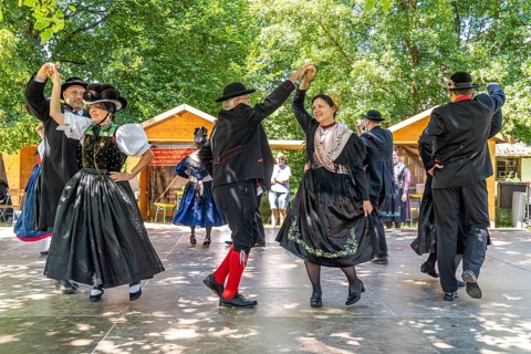 Folk dance group in traditional Black Forest traditional costume, Black Forest Open-Air Museum