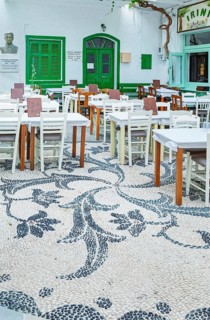Traditional pebble mosaic adorning Mandraki old town, Mandraki, Nisyros Island, Dodecanese Islands,
