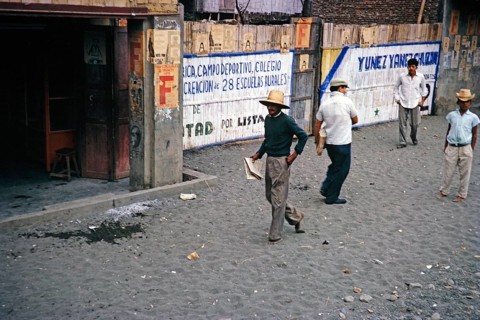 Main street in a town in the coastal plain, Ecuador, South America, 1962, location undetermined,