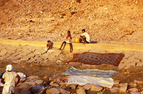 Laundry made of stones for drying the river Ganges, Varanasi, India 1974