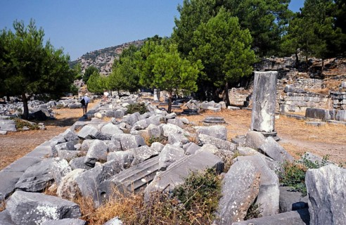 Archaeological excavation site Ruins of the ancient Greek city of Priene, Turkey, 1997 Agora and