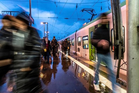 Essen central station, passengers leaving a suburban train, North Rhine-Westphalia, Germany, Europe