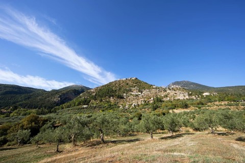 Byzantine ruined city of Mystras or Mistra on the Taygetos Mountains, UNESCO World Heritage Site,