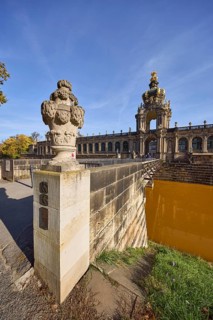 Dresden Zwinger, architectural style baroque, crown gate with moat bridge, entrance, city