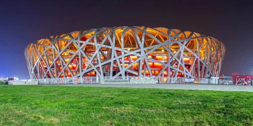 Olympic Stadium Bird's Nest Beijing Olympic Stadium modern architecture panorama in Beijing, China,