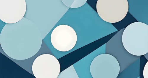 Minimalist composition of overlapping geometric shapes with clean lines and muted soft pastel