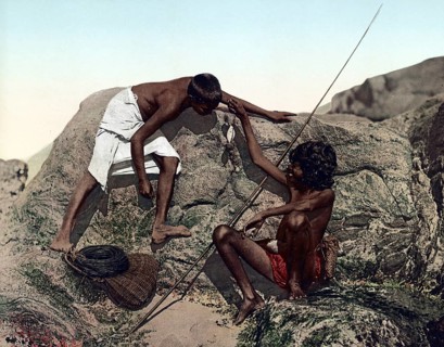 Ceylon, Singhalese-Fisherboys, Historic, digitally restored reproduction from a 19th century