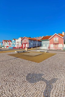 Traditional wooden striped houses, Costa Nova do Prado, Aveiro, Portugal, Europe