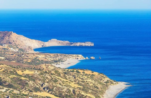 View of Southern Crete coast, Triopetra, Southern Crete, Crete, Greek Islands, Greece, Europe