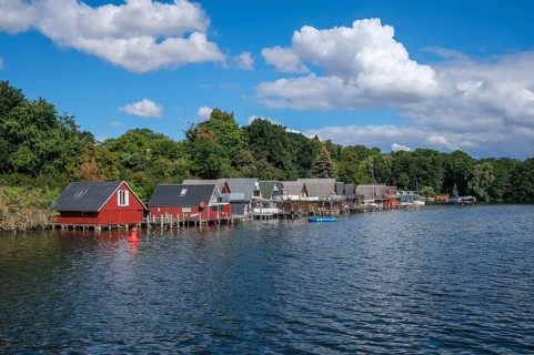 Schwerin, Mecklenburg-Vorpommern, Germany, boathouses on the Ziegelsee, in the 1970s some sections