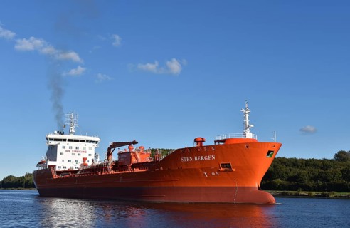 Tanker Sten Bergen sailing in the Kiel Canal, Kiel Canal, Schleswig-Holstein, Germany, Europe