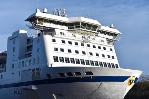 RoPax ship, ferry, ferry Akka travelling through the Kiel Canal, NOK, Kiel Canal,