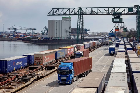 Cologne, North Rhine-Westphalia, Germany - Port of Cologne Niehl, combined transport and handling,