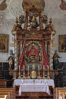 Altar in the Maria Gern pilgrimage church in the Bavarian Alps in Berchtesgaden, Bavaria, Germany,