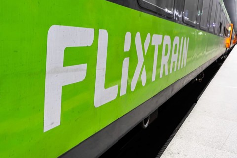 Flixtrain long-distance train from Flix at Berlin Central Station, Germany, Europe