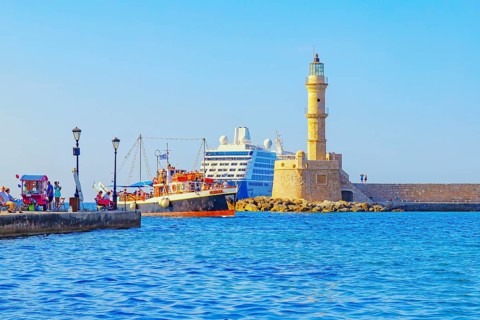 Venetian lighthouse, Chania, Crete, Greek Islands, Greece, Europe